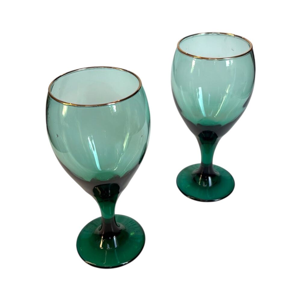 Set of‎ 2 Vintage Libbey Teal Juniper Teardrop Water Glasses